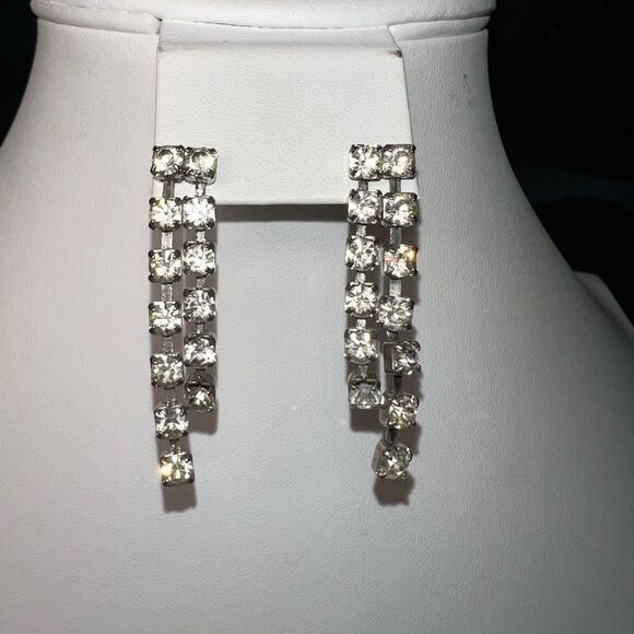 Vintage Prong Set Rhinestone Dangle Earrings - Picture 1 of 5